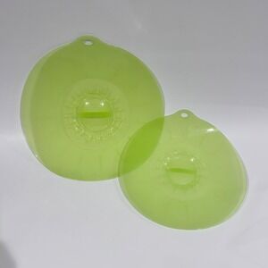 (2) Silicone Zone Silicone Push & Seal Food Covers Pot Lids 10.5" & 12.5" Green‎